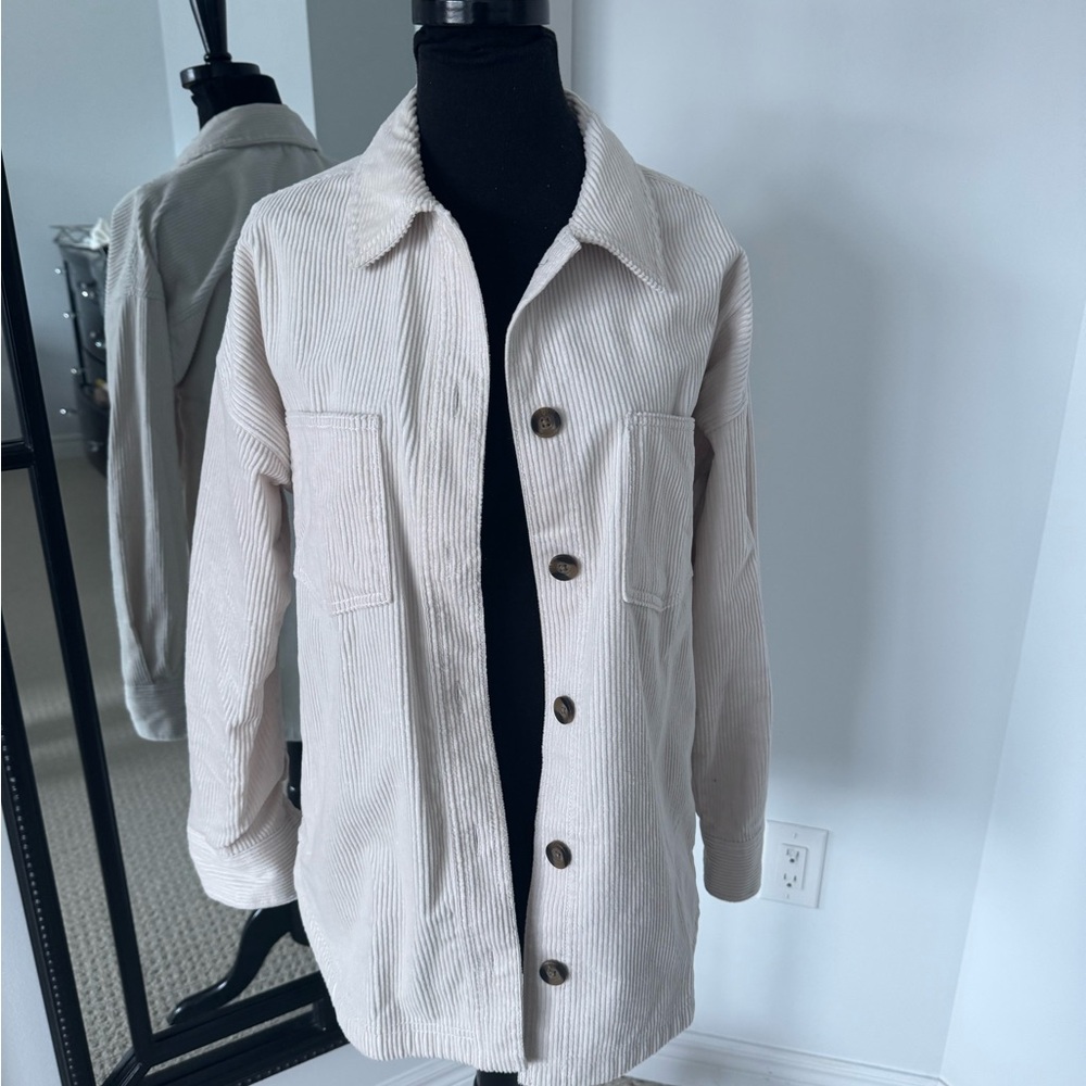 Matty M Cream Corduroy Button-Up Jacket shacket small